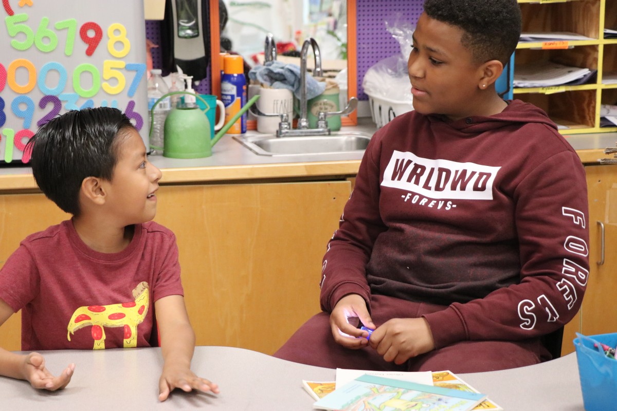 Vails Gate Fifth Graders and Kindergarteners Read Together in the Dark